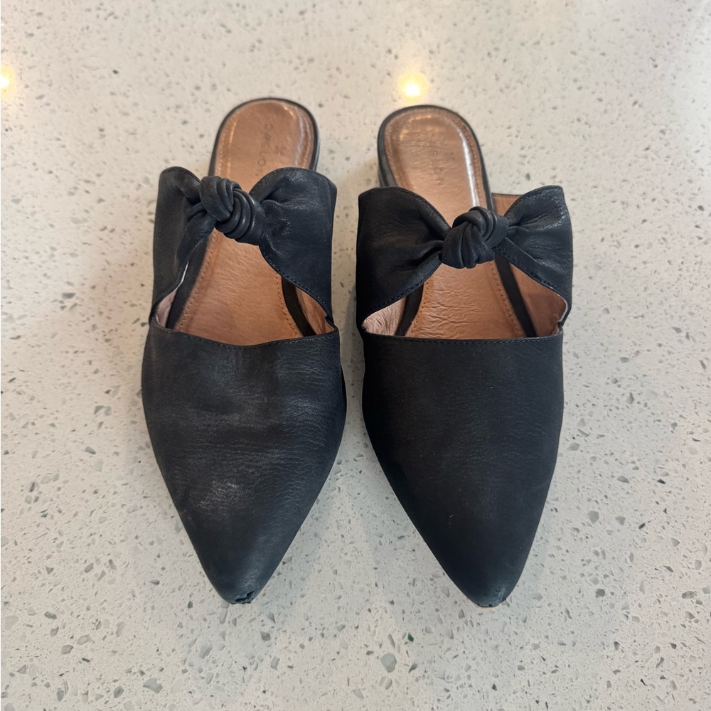 Caslon Pointed Toe Black Knot-Detail Slip-On Mules